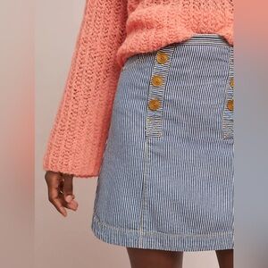 Anthropologie Blue and White Striped Mini Skirt with Button Details